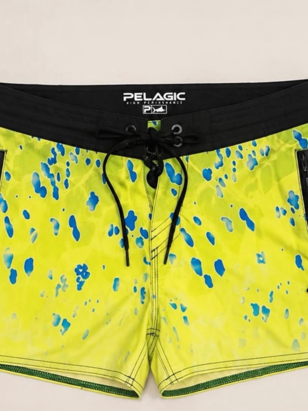 Pelagic Men’s Neon Yellow & Blue Speckle Swim Board Shorts